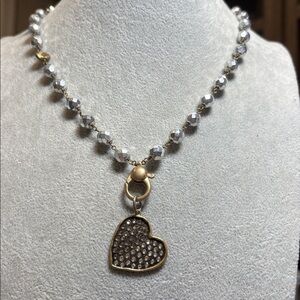 Waxing Poetic silver faceted bead necklace w/added heart charm!  😍